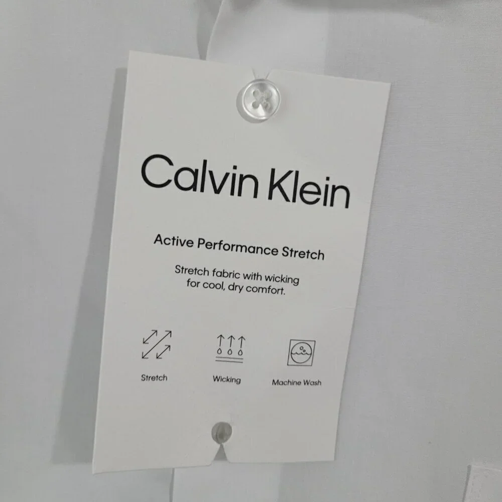NEW Calvin Klein Mens XL White Active Performance Stretch Button down Shirt